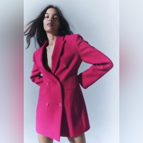 NWT ZARA Double Breasted Blazer Dress in Fuchsia - Picture 3 of 10